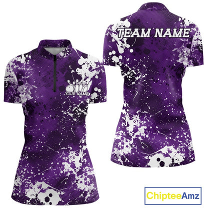 Purple sports jersey with white splatter design, customizable text, and Chiptee Amz branding.
