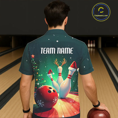 Custom Christmas Bowling Men And Women Hawaiian Shirt, Christmas Bowling Team Tournament Outfits IPHW7841