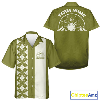 Custom Retro Style Bowling Button Up Shirt, Vintage Bowling Hawaiian Team Shirt IPHW10079