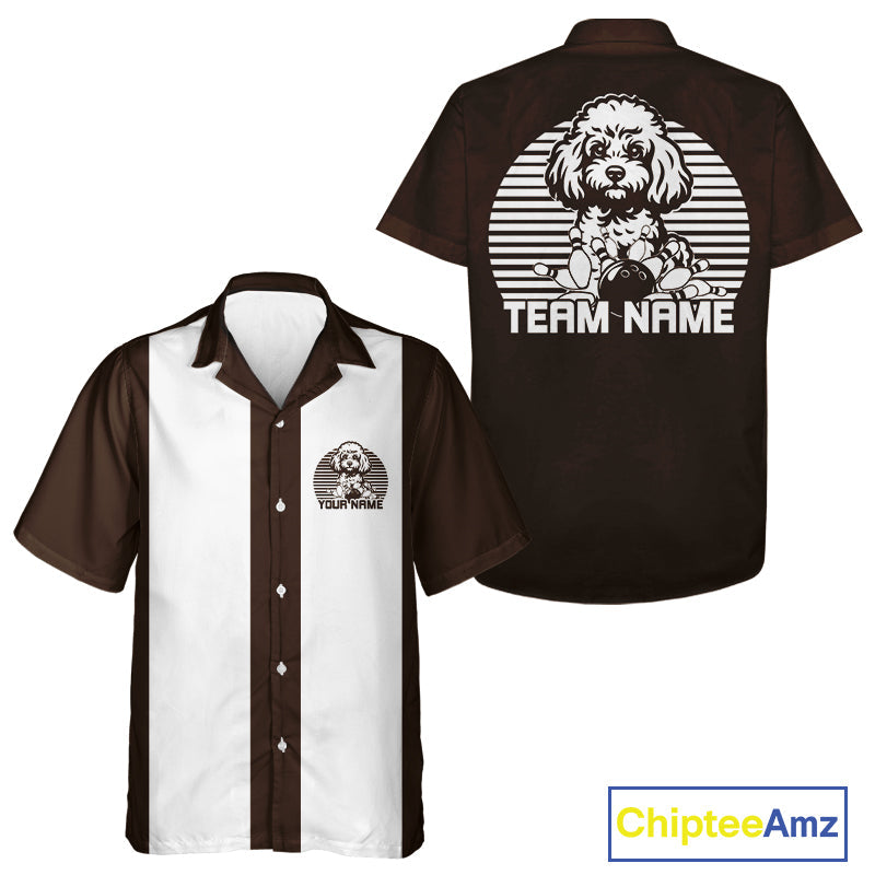 Custom Poodle Retro Button Up Bowling Shirt, Vintage Dog Lovers Bowling Shirt IPHW10222