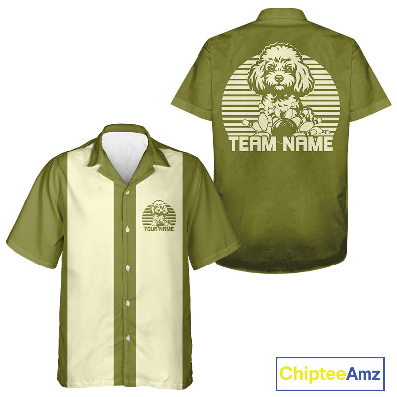 Custom Poodle Retro Button Up Bowling Shirt, Vintage Dog Lovers Bowling Shirt IPHW10222