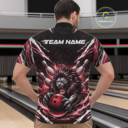Custom Black And Red Lion Bowling Jerseys, Lion Bowling Tournament Men Quarter-Zip Shirt IPHW10353