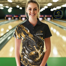 Load image into Gallery viewer, Custom Yellow Flame Dragon Bowling Women Polo Team Shirts, Bowling Tournament Shirt IPHW10361