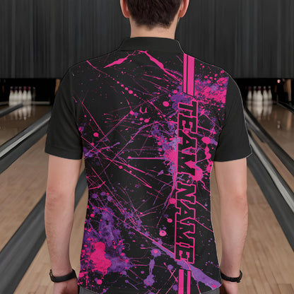 Custom Purple And Pink Splatter Camo Strike Bowling League Shirts, Men Bowling Jerseys IPHW10649