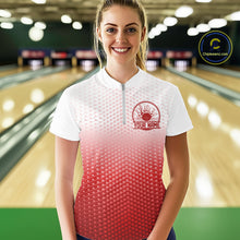 Load image into Gallery viewer, Custom Name Red Bowling Jerseys Women, Bowling League Quarter-Zip Shirt Bowler Outift IPHW10656