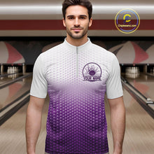 Load image into Gallery viewer, Custom Name Purple Bowling Jerseys For Men, Bowling League Quarter-Zip Shirt Bowler Outift IPHW10657
