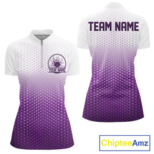 Load image into Gallery viewer, Custom Name Purple Bowling Jerseys Women, Bowling League Quarter-Zip Shirt Bowler Outift IPHW10657