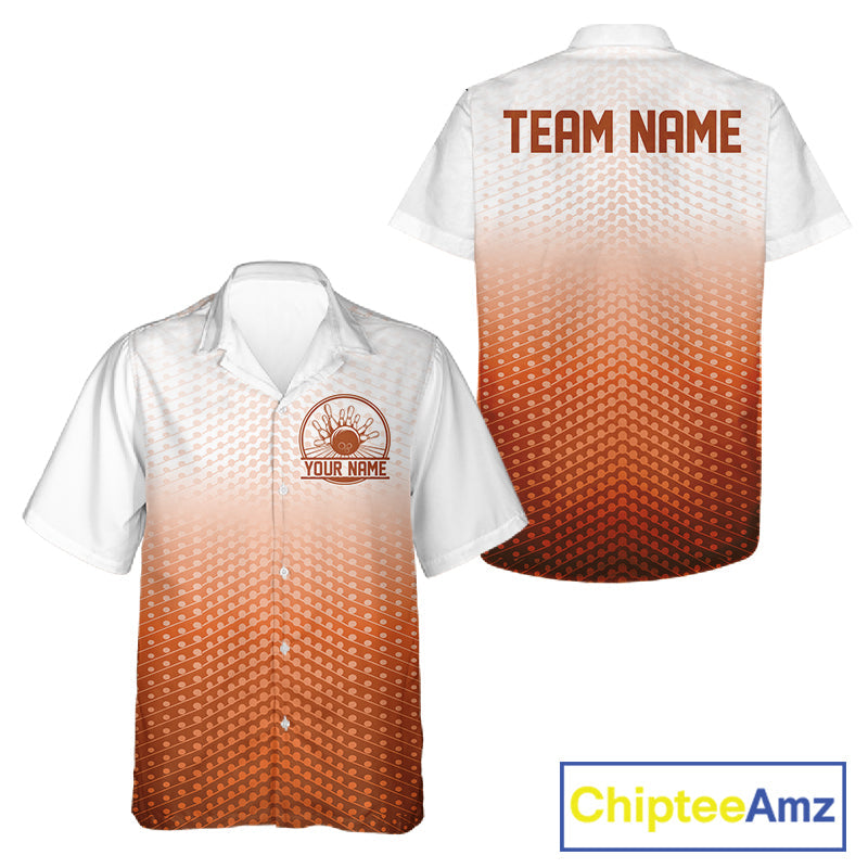 Custom Name Orange Bowling Jerseys For Men And Women, Bowling League Hawaiian Shirt Bowler Outift IPHW10659