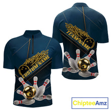 Load image into Gallery viewer, Custom Blue And Gold Bowling Shirts For Men, Flame Bowling Team Shirts Bowling Uniform IPHW10661