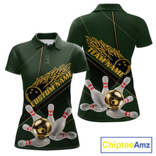 Load image into Gallery viewer, Custom Green And Gold Bowling Shirts For Women, Flame Bowling Team Shirts Bowling Uniform IPHW10663