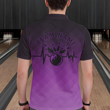 Bowling Heartbeat Pulse Line Purple Argyle Custom Bowling Team Polo Shirts For Men IPHW10665