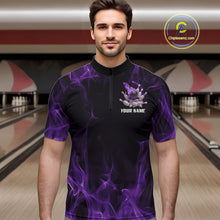 Load image into Gallery viewer, Purple Fire Bowling Ball And Pins Custom Shirts For Men, Flame Bowling Team Jersey IPHW11152
