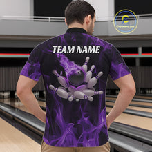 Load image into Gallery viewer, Purple Fire Bowling Ball And Pins Custom Shirts For Men, Flame Bowling Team Jersey IPHW11152