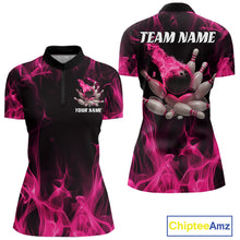 Load image into Gallery viewer, Pink Fire Bowling Ball And Pins Custom Shirts For Women, Flame Bowling Team Jersey IPHW11153