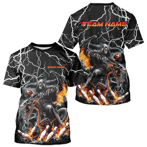 Black Thunder Lightning Grim Reaper Riding Dragon Custom Bowling T-Shirts For Men IPHW7654