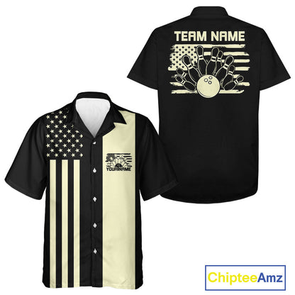 Custom Vintage US Flag Patriotic Bowling Button Up Team Shirt For Men And Women IPHW10085