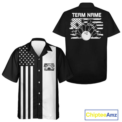 Custom Vintage US Flag Patriotic Bowling Button Up Team Shirt For Men And Women IPHW10085