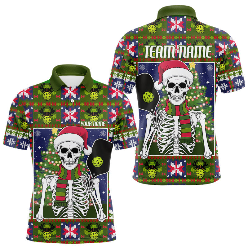 Funny Custom Ugly Sweater Pattern Skull Christmas Pickleball Polo Shirts For Men IPHW8087