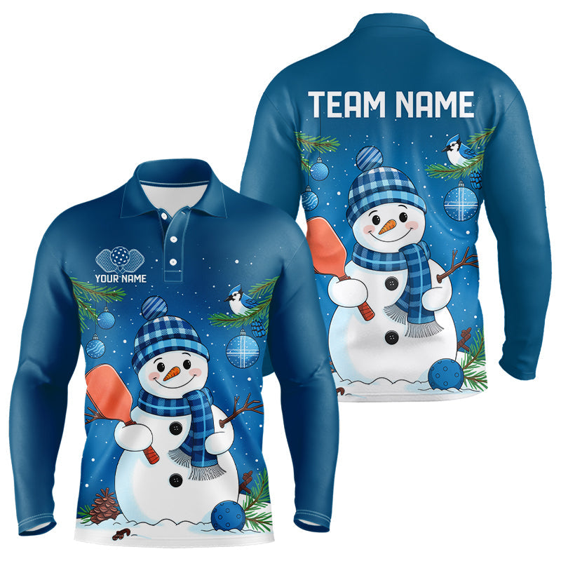 Custom Christmas Snowman Pickleball Long Sleeve Polo Shirts For Men, Xmas Pickleball Team Shirt IPHW8091
