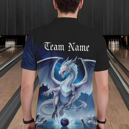 Custom Blue Ice Dragon Bowling Polo Shirts For Men, Dragon Bowling League Shirt IPHW8301