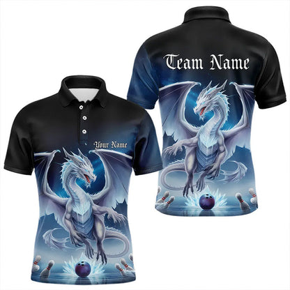 Custom Blue Ice Dragon Bowling Polo Shirts For Men, Dragon Bowling League Shirt IPHW8301