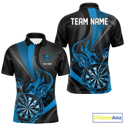 Custom Black And Blue Flame Dartboard Darts Team Men Polo Shirts, Darts Jerseys IPHW10382