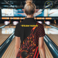 Load image into Gallery viewer, Custom Red Orange Patriotic Flame Bowling Women Quarter-Zip Shirt, US Flag Bowler Jersey IPHW11165