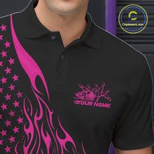 Load image into Gallery viewer, Custom Pink Patriotic Flame Bowling Men Polo Shirt, US Flag Bowler Jersey IPHW11168