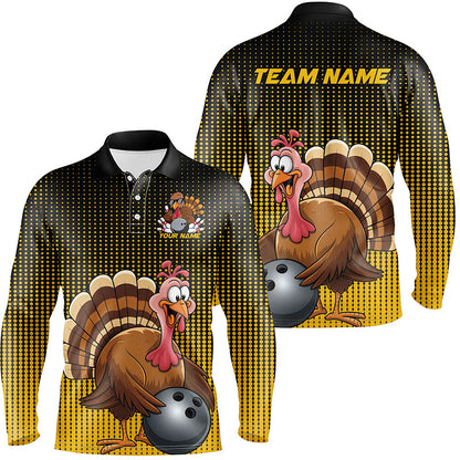 Black And Yellow Custom Funny Thanksgiving Bowling Shirts For Men, Turkey Bowling Team Shirt IPHW7871