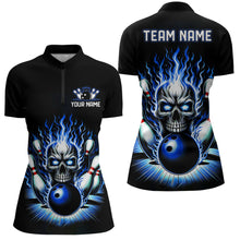 Load image into Gallery viewer, Personalized Skull Bowling Shirt For Women Custom Team'S Name Flame Bowler Jerseys | Blue IPHW6012