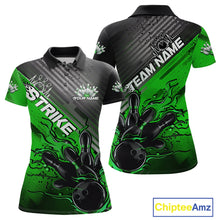 Load image into Gallery viewer, Custom Green Strike Flame Bowling Polo Shirt For Women, Bowling Team Shirt Bowlers Outift IPHW9616