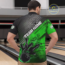Load image into Gallery viewer, Custom Green Strike Flame Bowling Quarter-Zip Shirts For Men, Bowling Team Shirt Bowlers Outift IPHW9616