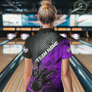 Custom Purple Strike Flame Bowling Women Quarter Zip Shirt, Team Shirt Bowlers Outift IPHW9617