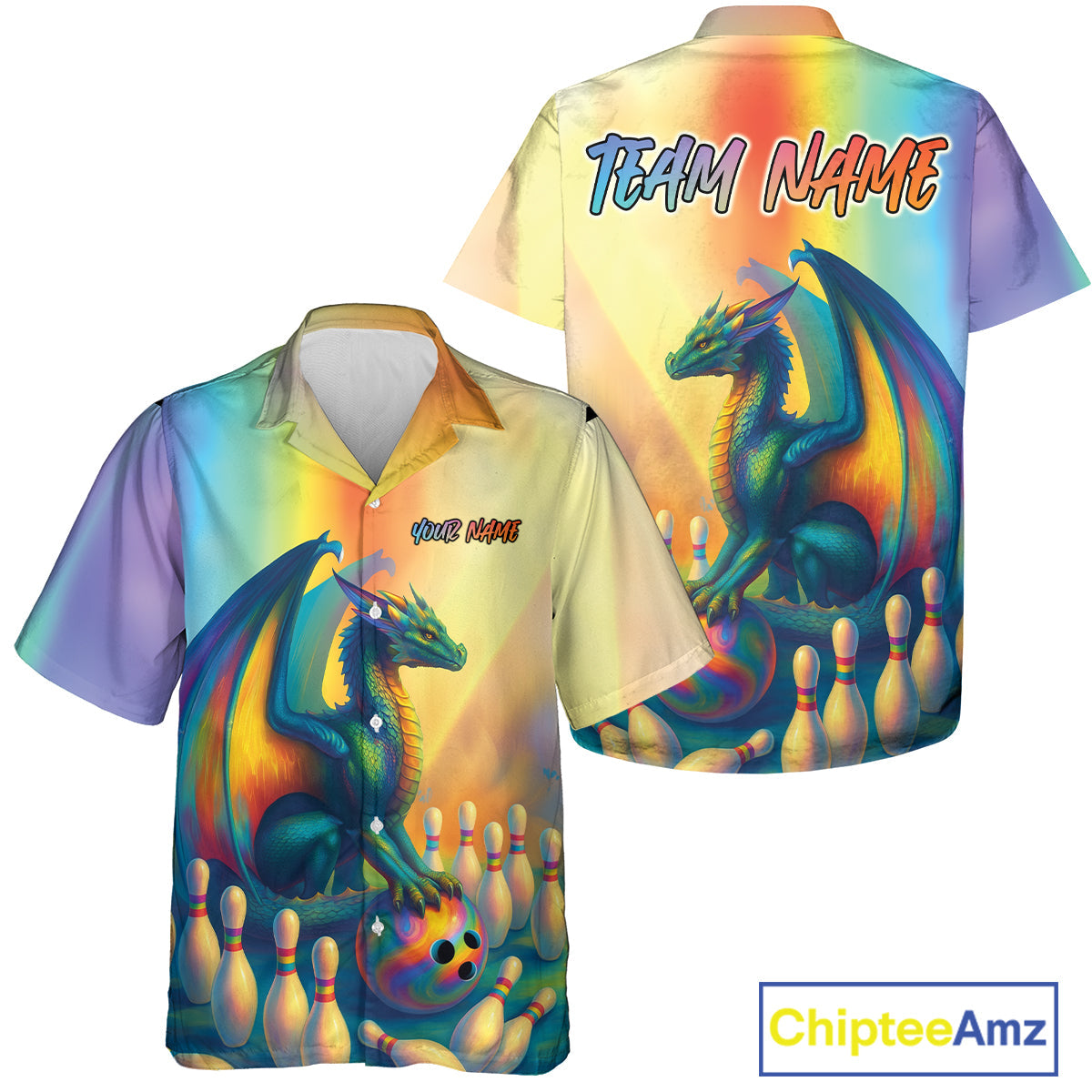 Custom Colorful Rainbow Colors Dragon Bowling Team Shirts, Dragon Bowling League Shirt IPHW10234