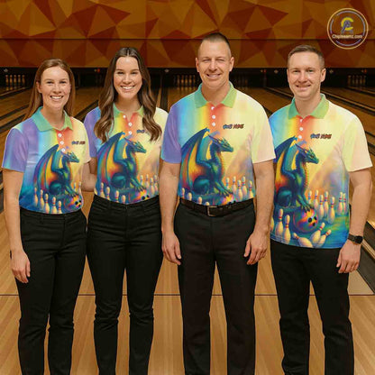 Custom Colorful Rainbow Colors Dragon Bowling Team Shirts, Dragon Bowling League Shirt IPHW10234