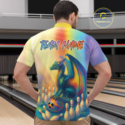 Custom Colorful Rainbow Colors Dragon Bowling Team Shirts, Dragon Bowling League Shirt IPHW10234