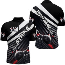 Load image into Gallery viewer, Custom Black And Red Strike Bowling Quarter-Zip Shirts For Men, Bowling Team Uniform IPHW9627