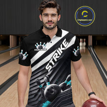 Load image into Gallery viewer, Custom Black And Blue Strike Bowling Polo Shirts For Men, Bowling Team Uniform IPHW9628