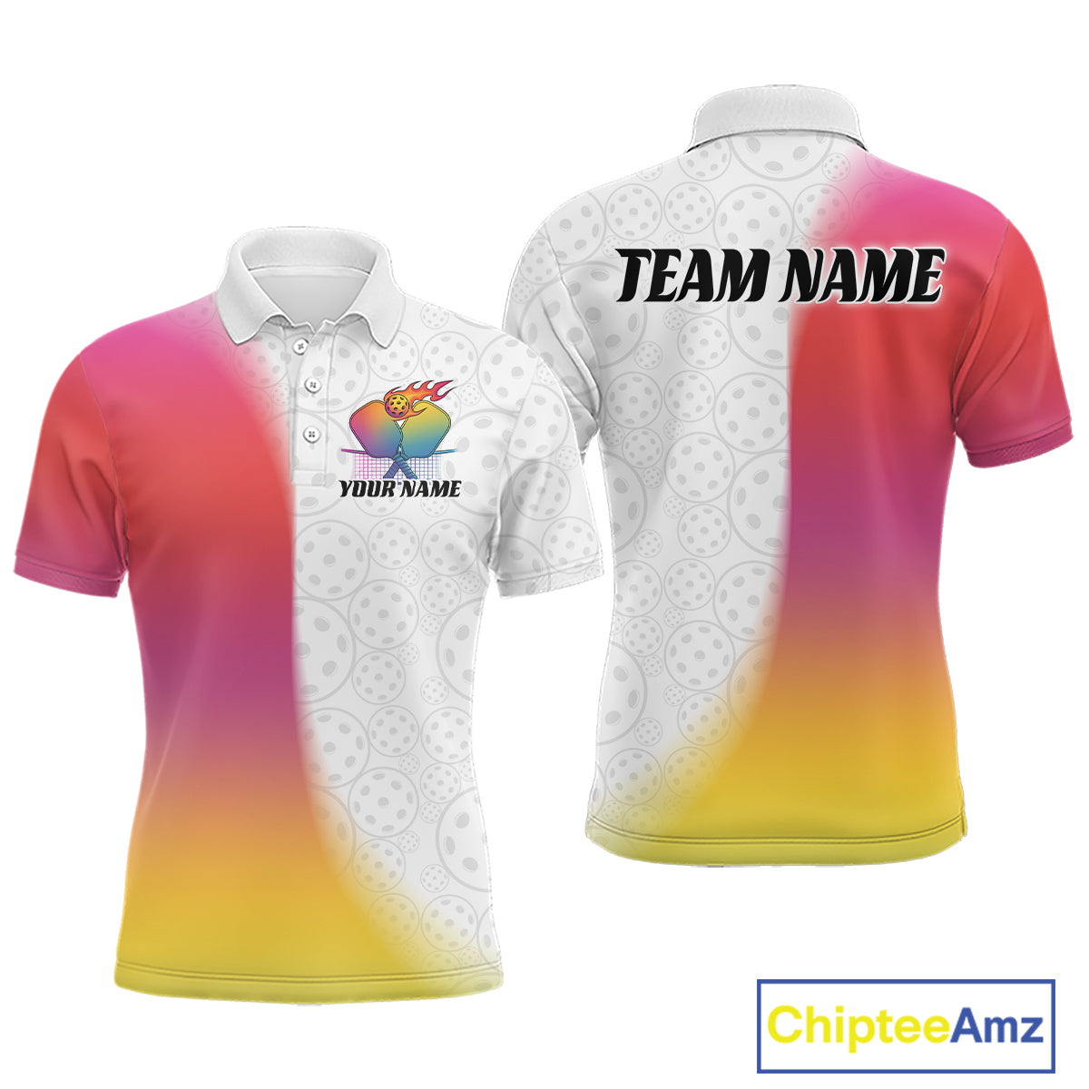 Custom Colorful Pickleball Pattern Pickleball Polo Shirts For Men, Pickleball League Shirt IPHW9317