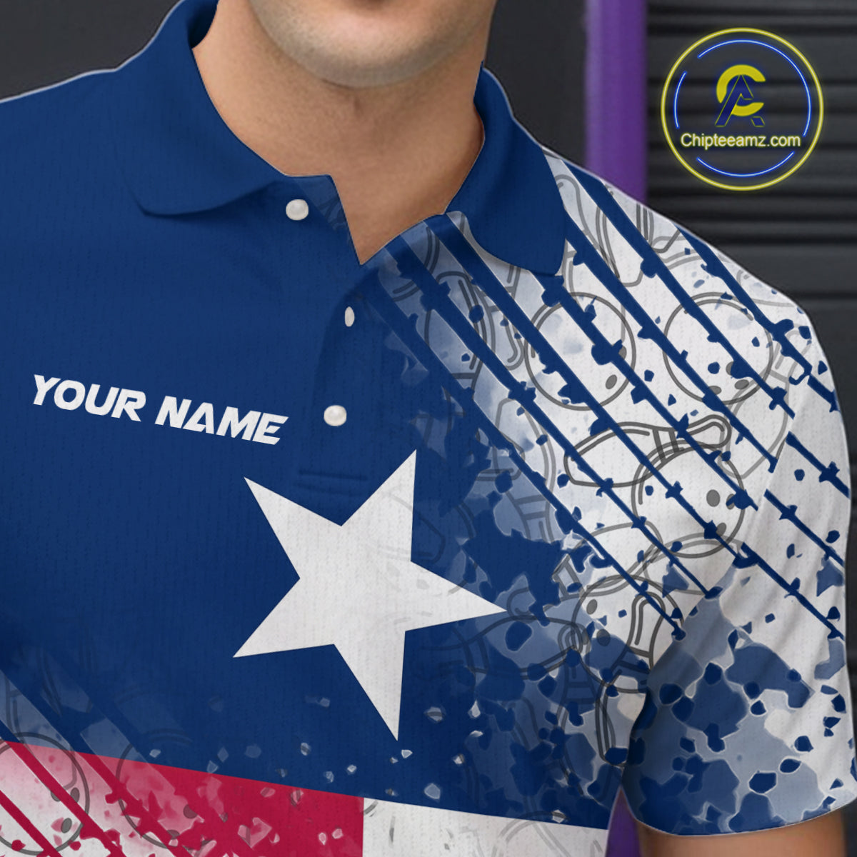 Custom Grunge Texas Flag Bowling Team Polo Shirts For Men, Texas Bowling Tournament Shirt IPHW9633
