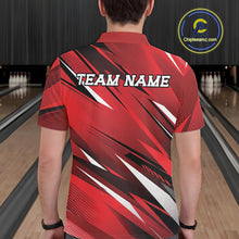 Load image into Gallery viewer, Red bowling shirt with 'Team Name' text on a bowling alley background