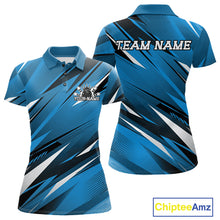 Load image into Gallery viewer, Blue and black sports jersey with 'TEAM NAME' text on a white background