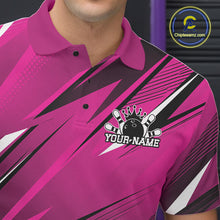 Load image into Gallery viewer, Pink bowling shirt with black and white design and 'Your Name' text, brand logo visible.