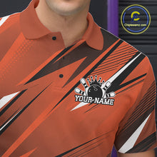 Load image into Gallery viewer, Orange bowling shirt with black and white design and 'Your Name' text, brand logo visible.