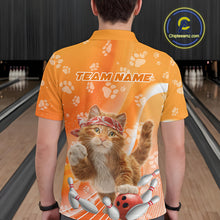 Load image into Gallery viewer, Custom Funny Orange Cat Bowling Men Polo Shirt, Cat Paw Team Bowling Shirt IPHW10103