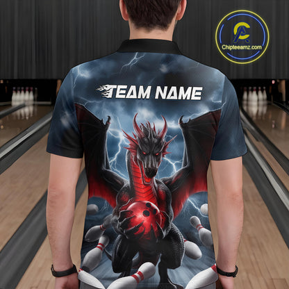Custom Red Dragon Bowling Men Polo Shirts, Dragon Bowling Team Tournament Outfit IPHW9106