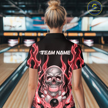 Load image into Gallery viewer, Custom Red Fire Flame Skull Bowling Polo Shirts For Women, Halloween Bowling Team Outfit IPHW9492