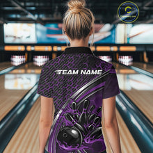 Load image into Gallery viewer, Custom Purple Flame Bowling Women Quarter-Zip Team Shirt, Hexagon Pattern Bowling Jersey IPHW11311