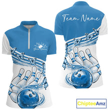 Load image into Gallery viewer, Custom Blue Butterfly Bowling Jerseys For Women, Ladies Bowling Quarter-Zip Shirt IPHW11341