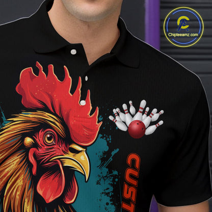 Custom Chicken Bowling Shirts For Men Bowling Polo Shirts Team Bowling League Jersey IPHW5290
